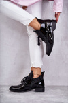 Lakierowane Botki Trzewiki Sznurowane Nicole 2781 Czarne