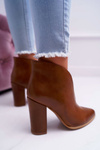 Botki Damskie Na Słupku Wsuwane z Wycięciami Brązowe Mantana