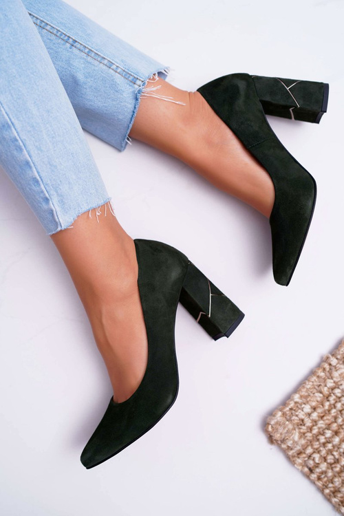 Czółenka Damskie Laura Messi Zamszowe Oliwkowe 2050