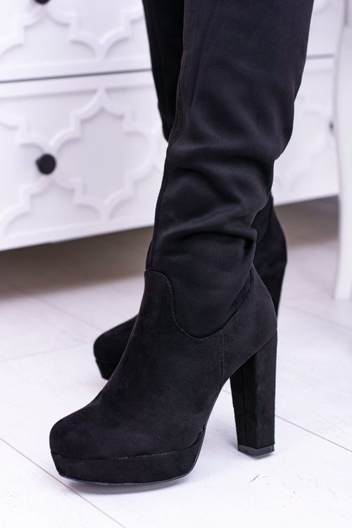 Czarne Damskie Kozaki Zamszowe Na Platformie Sergio Leone KZ296