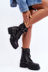 Damskie Masywne Botki Workery z Dżetami Czarne Tyralis