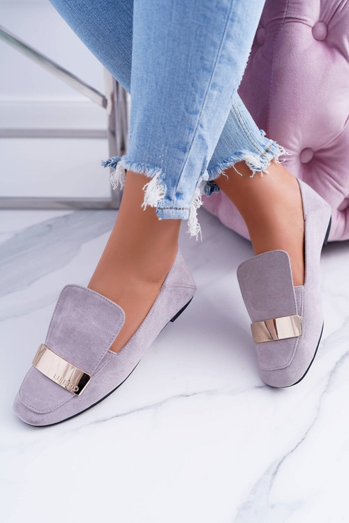 Mokasyny Damskie Szare Z Blaszką Złote Lordsy Lu Boo Harlem