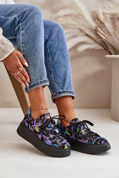 Skórzane Buty Sportowe Na Platformie Maciejka 06191-05 Fioletowe