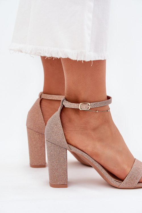 Błyszczące Sandały Damskie Na Słupku Różowe Złoto Kavina