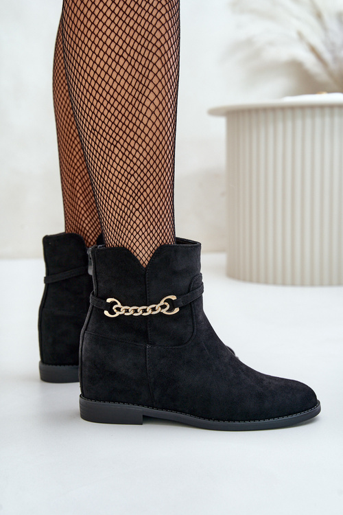 Botki Damskie Na Ukrytym Koturnie Z Eko Zamszu Czarne Ofcorna