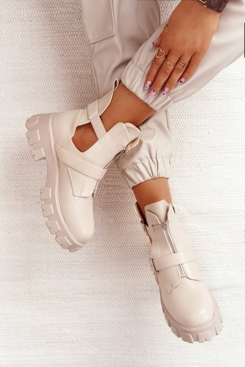 Damskie Botki Workery Na Platformie Beżowe Cosmic Love