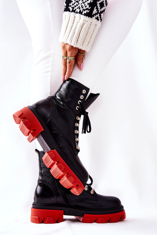 Ocieplane Skórzane Botki Workery Czarne Kelley