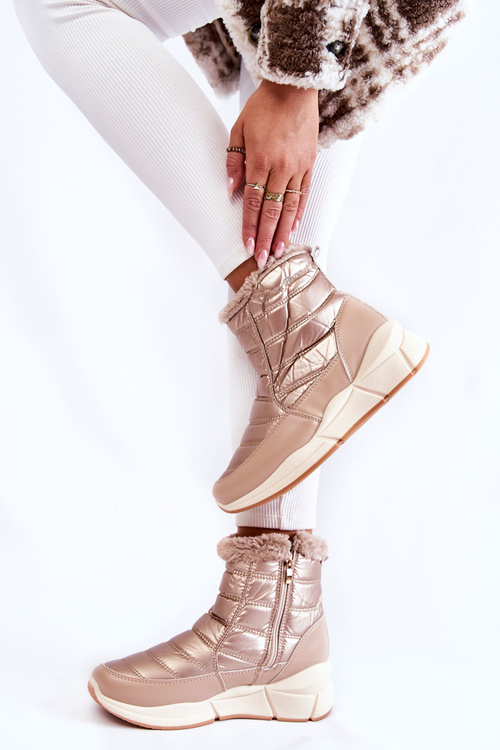 Damskie Śniegowce Na Suwak Złoto-Beżowe Senia