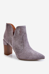 Ażurowe Zamszowe Botki Na Obcasie Szare Leanna