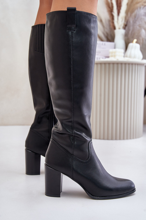 Skórzane Ocieplane Kozaki Na Słupku Sergio Leone KZ230-S Czarne