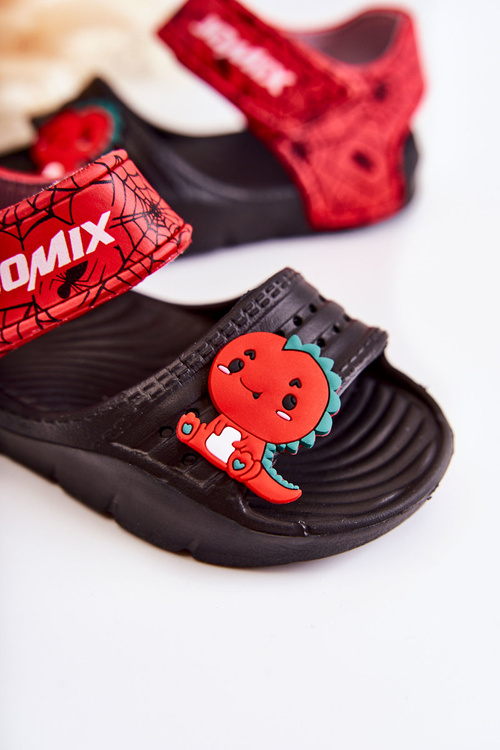 Dziecięce Lekkie Sandały Z Ozdobami Czarno-Czerwone Trusty