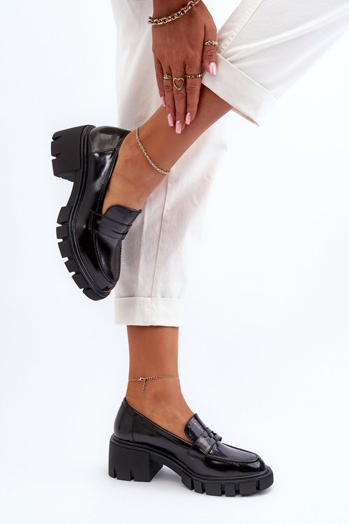 Mokasyny Damskie Na Masywnym Obcasie Big Star NN274055 Czarne