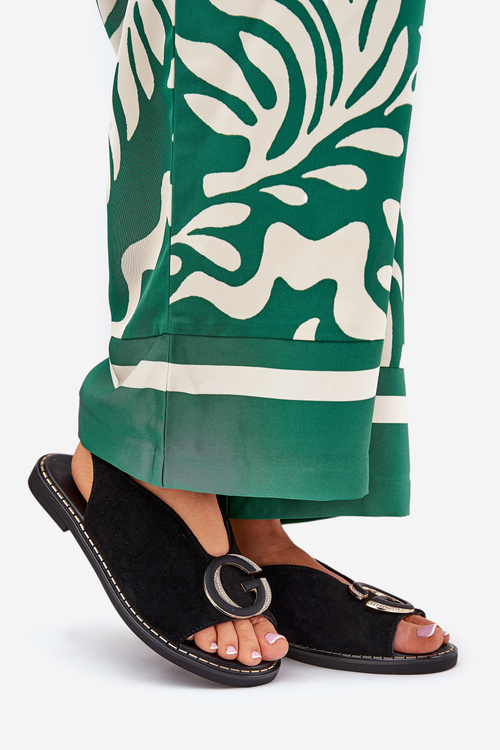 Płaskie Sandały Z Ozdobą Czarne Haliones