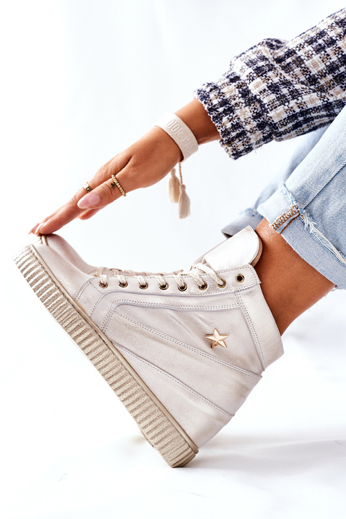 Damskie Sportowe Skórzane Buty Lewski Złote 3079