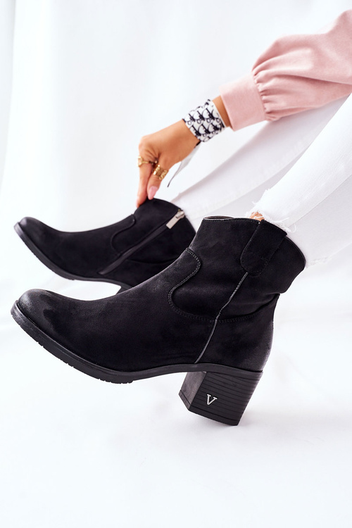 Zamszowe Damskie Botki Ocieplane Czarne Hillbrook