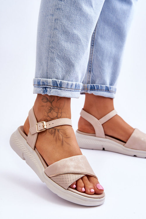 Damskie Sandały Comfort Shoe Na Koturnie Nude Ingrid