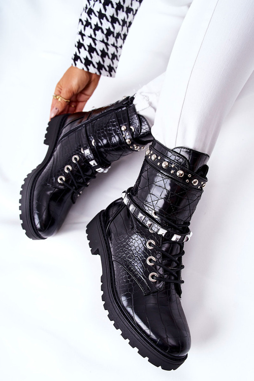 Ocieplane Botki Workery Z Ćwiekami Czarne Nephele