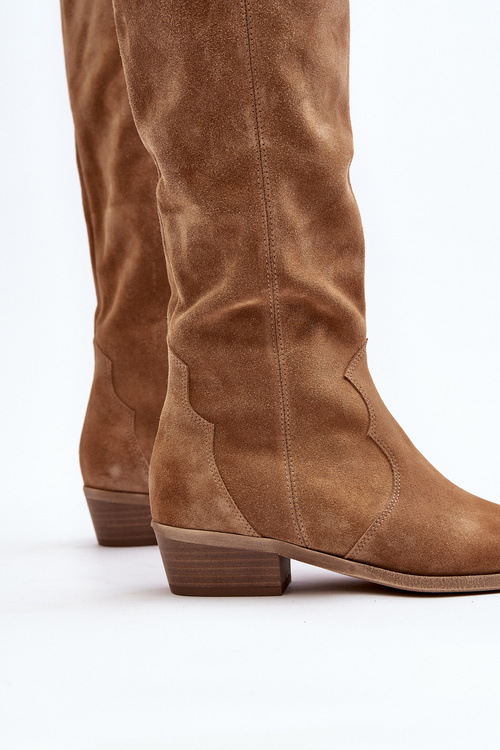 Zazoo 3427 Damskie Zamszowe Kozaki Kowbojki Beżowe