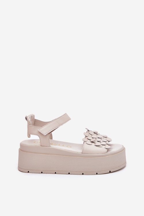 Skórzane Sandały Damskie Na Platformie CheBello 4701 Beżowe