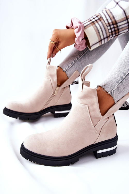 Ocieplane Botki Sztyblety Z Suwakiem Beżowe My Way