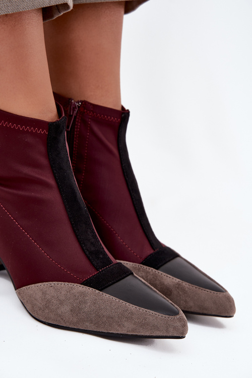 Botki Damskie Na Masywnym Słupku Na Zamek Bordowe Delvane