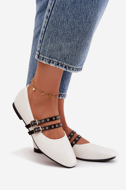 Baleriny Damskie Z Paskami Białe Deliora