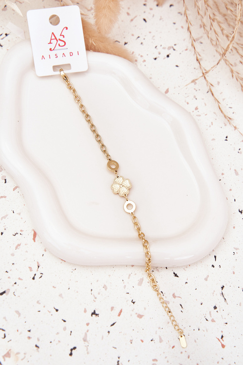 Bransoletka Z Koniczynką Ze Stali Chirurgicznej Złota