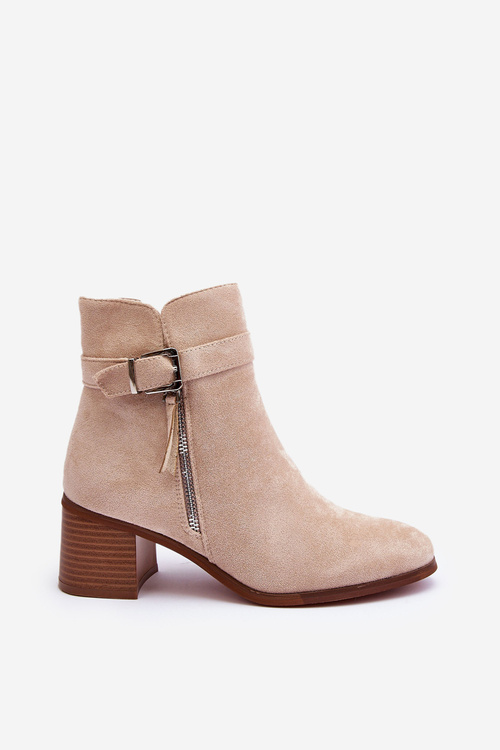 Zamszowe Botki Na Obcasie Z Klamrą Beżowe Bronte