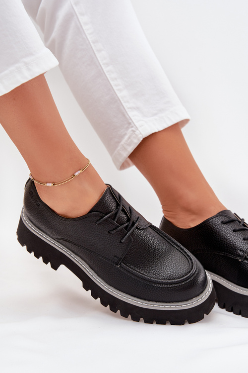 Półbuty Mokasyny Damskie Ze Sznurowaniem Big Star NN274052 Czarne