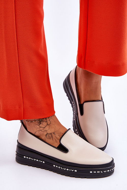 Wsuwane Skórzane Trampki Na Platformie Beżowe Madeline