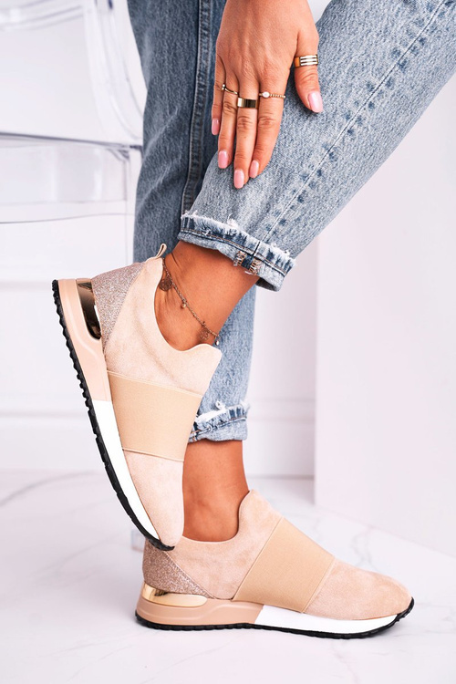 Sportowe Damskie Buty Sneakersy Slip-on Beżowe Say Something