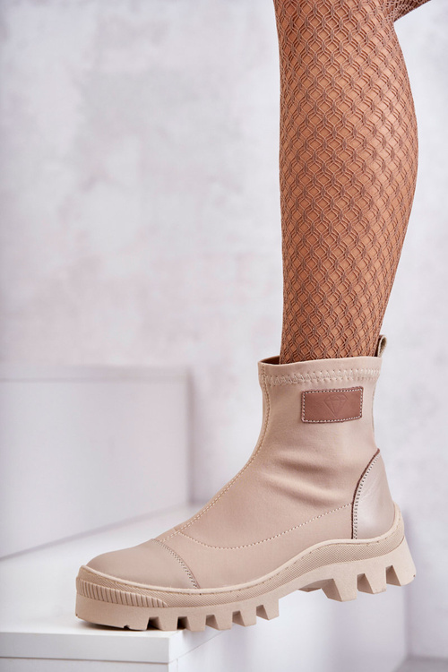 Damskie Materiałowe Botki Nicole 2703 Beżowe