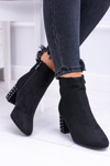Ciepłe Damskie Botki Na Słupku Czarne Jokasta