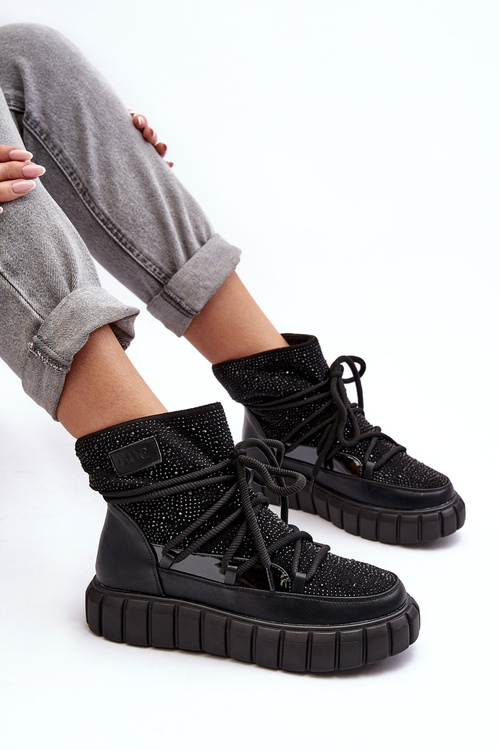 Ocieplane Śniegowce Zdobione Dżetami GOE MM2N4080 Czarne