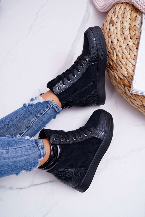 Sneakersy Damskie Ukryty Koturn Czarne Ferrer