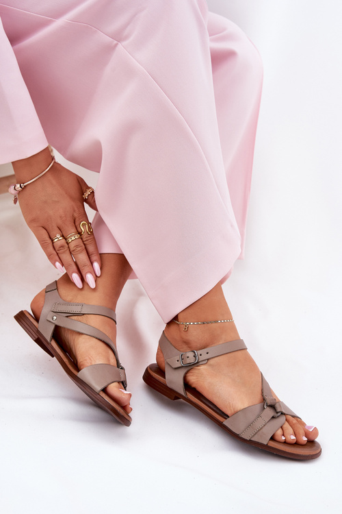 Zazoo 40182 Skórzane Sandały Damskie Ciemnobeżowe