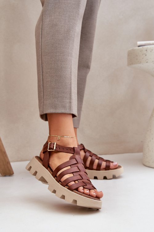 Skórzane Sandały Damskie Zazoo 3695 Brązowe