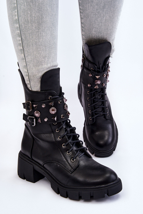 Damskie Wysokie Botki Na Suwak Czarne Kastella