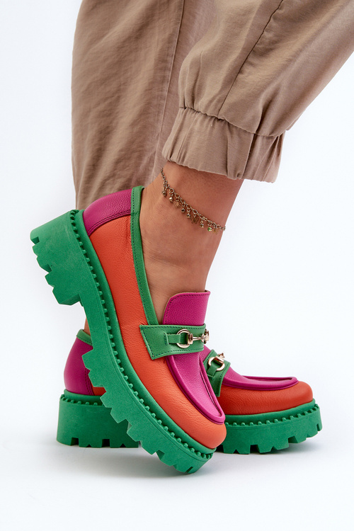 Zazoo 3476 Mokasyny Skórzane Damskie Zielone