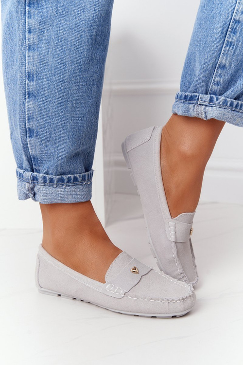 Damskie Zamszowe Mokasyny S.Barski Szare