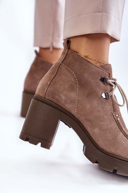 Damskie Zamszowe Botki Wiązane Jasnobrązowe Lemar Marianne