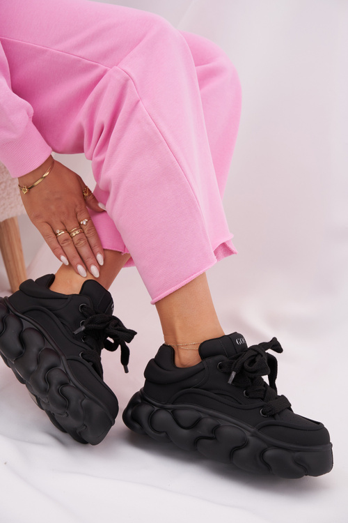 Skórzane Sneakersy Damskie Na Masywnej Platformie GOE RR2N4044 Czarne
