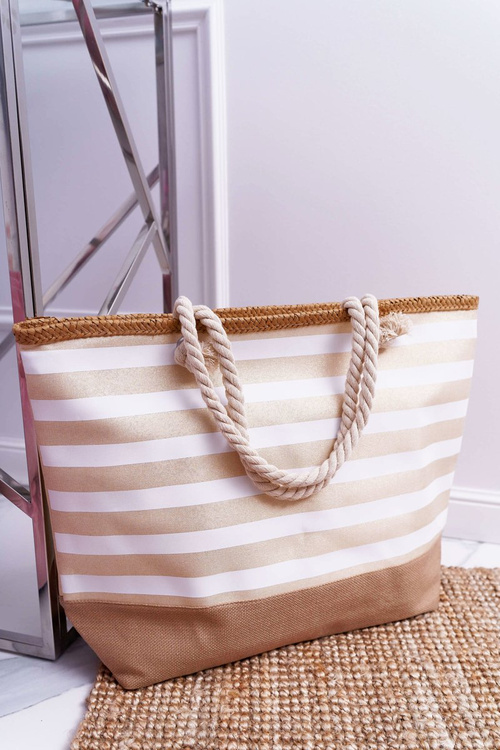 Duża Plażowa Torebka Shopper Beżowa 
