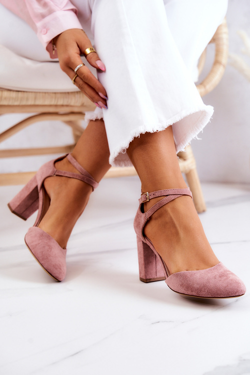 Czółenka Zamszowe Na Słupku Sergio Leone SK851 Różowe