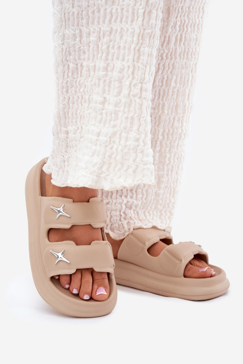 Piankowe Klapki Damskie Na Platformie Ciemnobeżowe Falowena