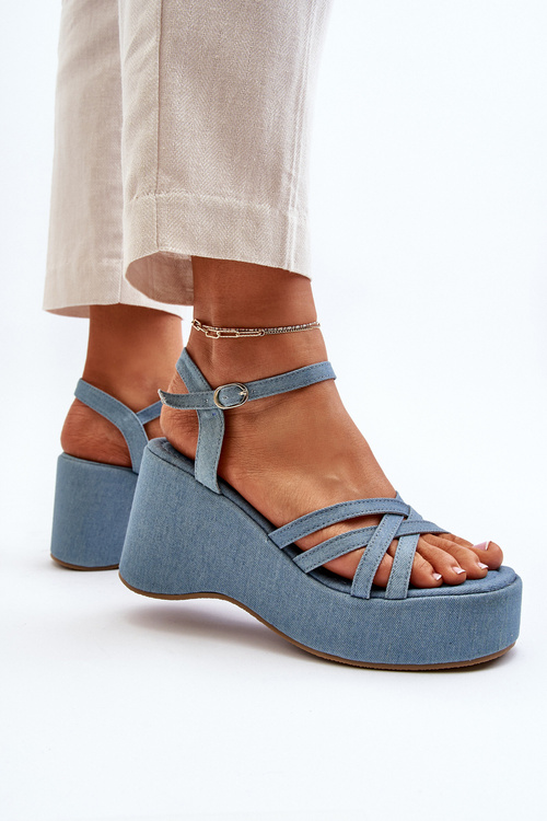 Sandały Na Platformie I Koturnie Niebieskie Oporia