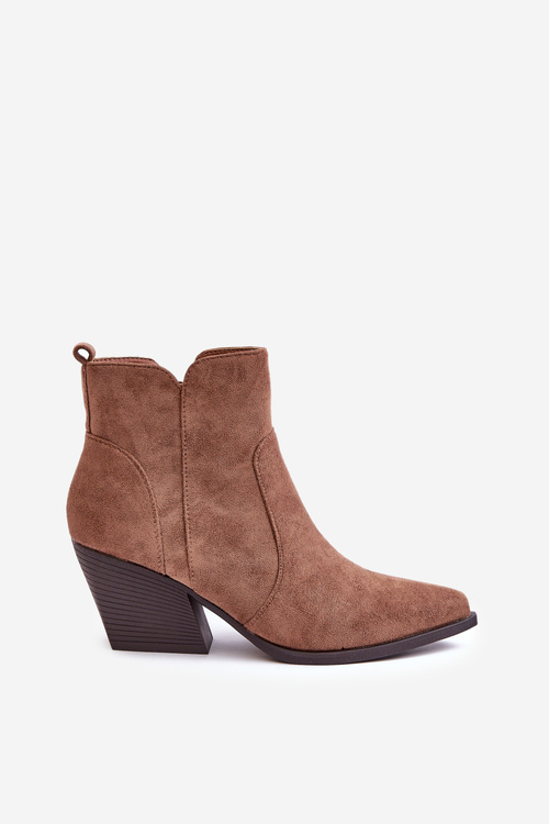 Ocieplane Botki Kowbojki Eko Zamszowe Na Zamek Brązowe Virtris