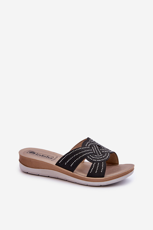 Wygodne Klapki Damskie Z Cyrkoniami Inblu BV000037 Czarne