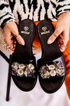 Skórzane Damskie Klapki Z Ozdobą Nicole 2726 Czarne