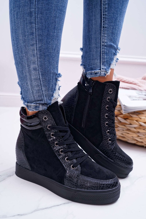 Sneakersy Damskie Ukryty Koturn Czarne Ferrer